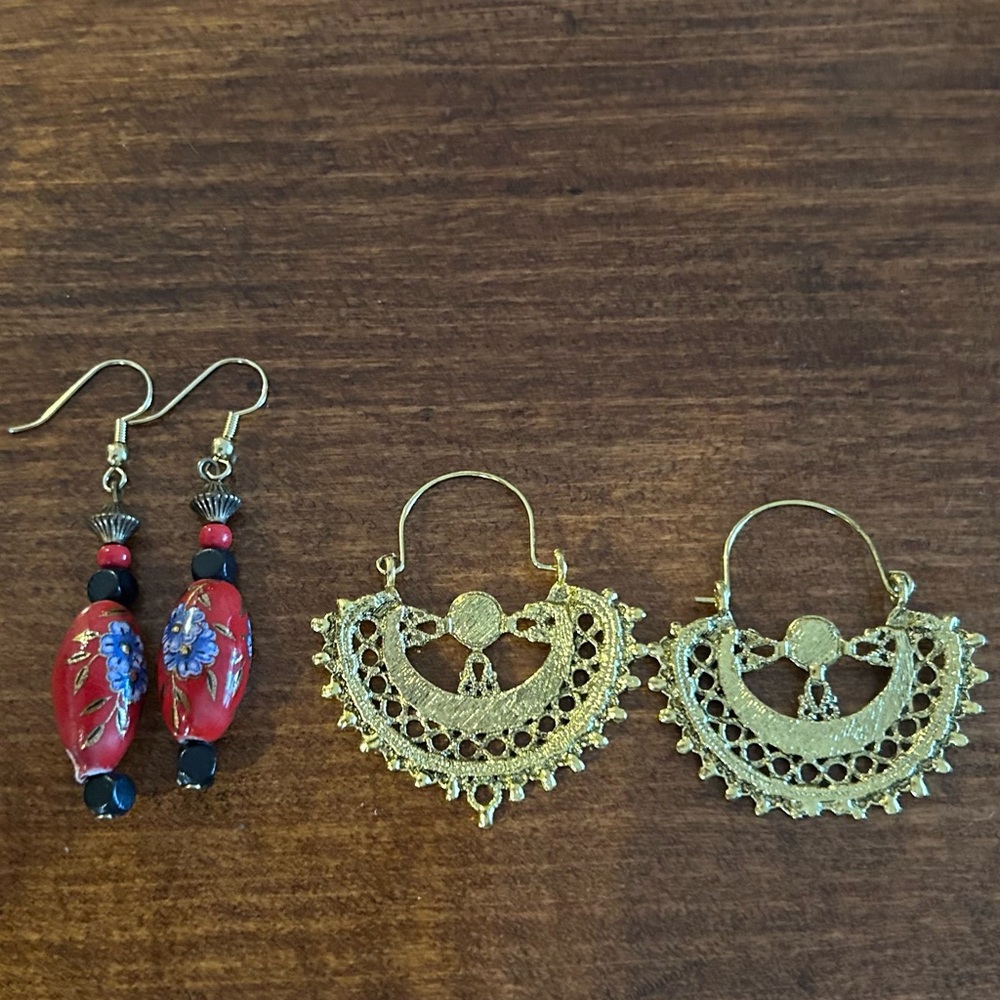 Gold-tone Dangle Earrings - 2 Pairs - Picture 4 of 4